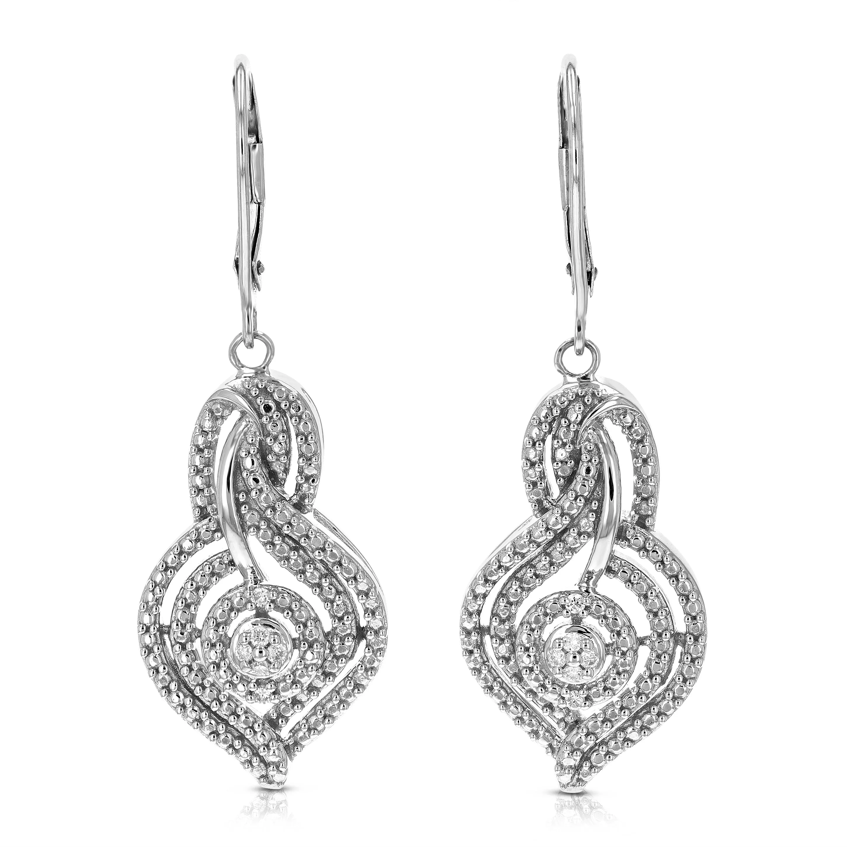 1/10 cttw Round Lab Grown Diamond Dangle Earrings .925 Sterling Silver Prong Set 1 2/3 Inch