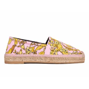 37 & 38 NEW $550 VERSACE Pink Yellow BAROCCO FLORAL LOGO Espadrille SUMMER FLATS NIB