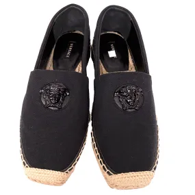 37 NEW $525 VERSACE Black Canvas LA MEDUSA LOGO Espadrille SUMMER FLATS NIB US 7