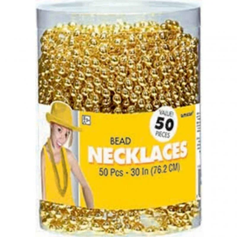 50 Pack Gold Plastic Beaded Necklaces - 76cm