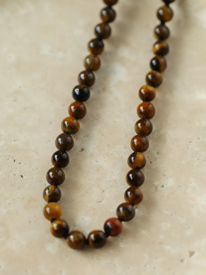 925 Silver Clasp Tiger's Eye Beaded Choker Necklace