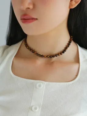 925 Silver Clasp Tiger's Eye Beaded Choker Necklace