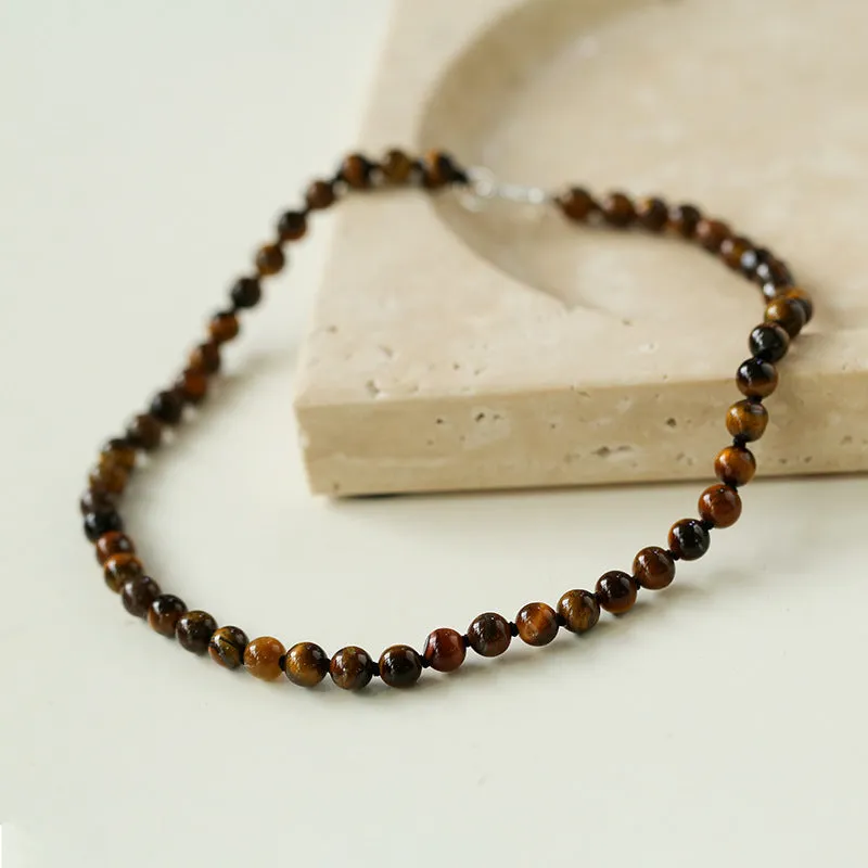 925 Silver Clasp Tiger's Eye Beaded Choker Necklace