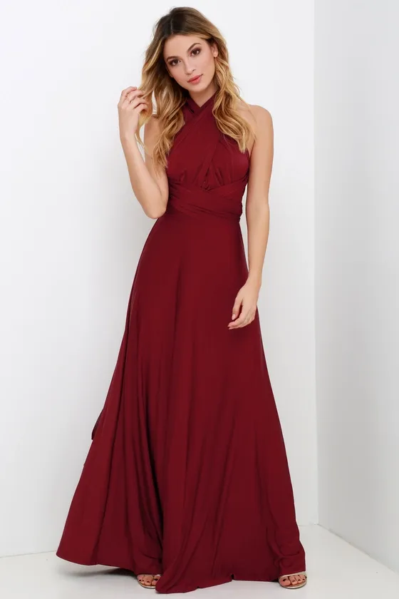 Always Stunning Convertible Burgundy Maxi Dress