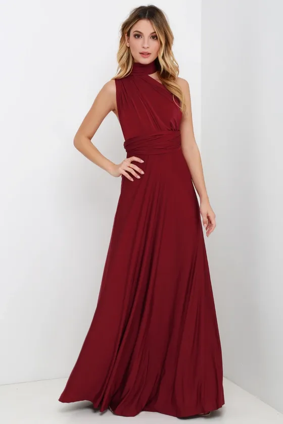 Always Stunning Convertible Burgundy Maxi Dress