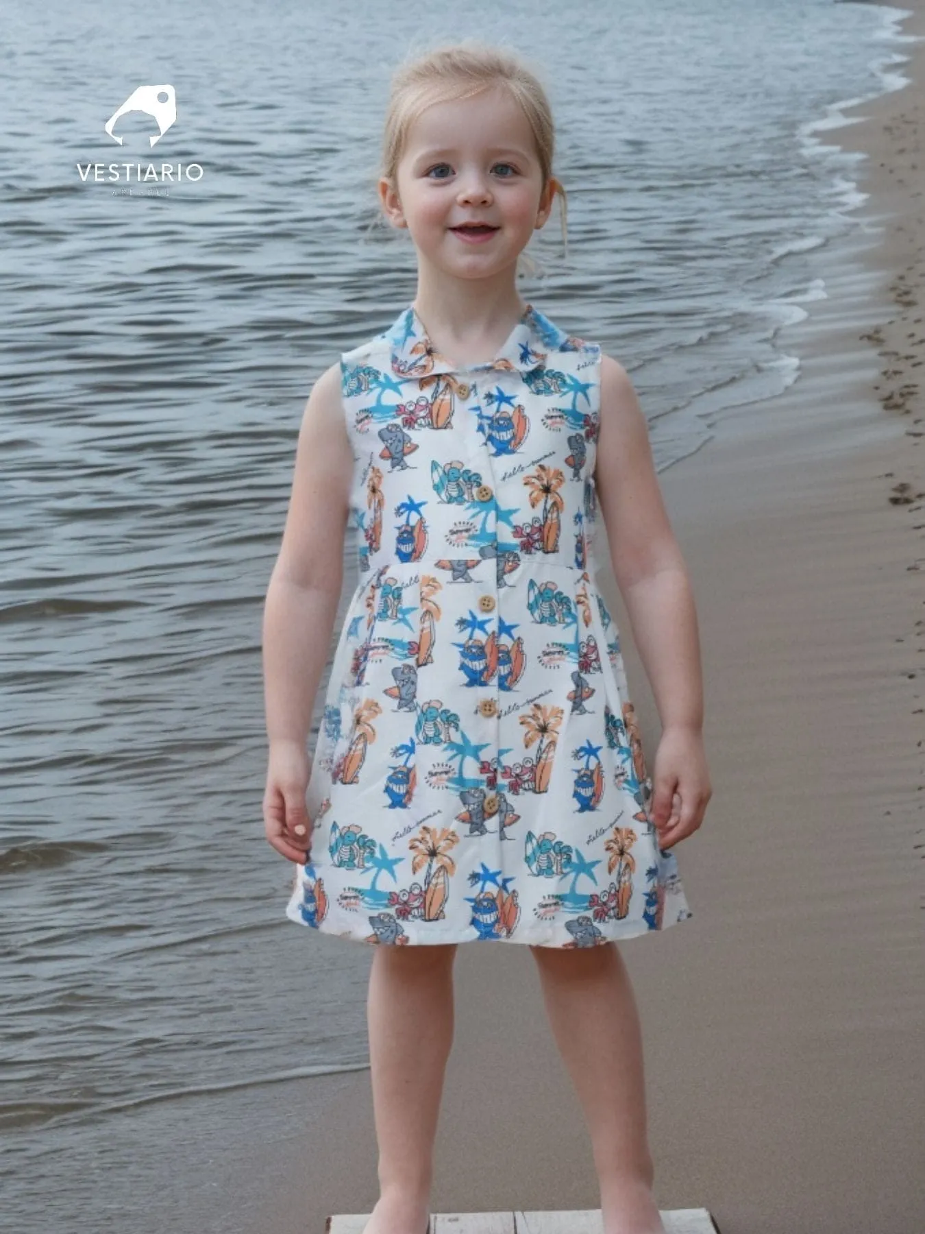 Baby Shark Print Blend Linen Dress