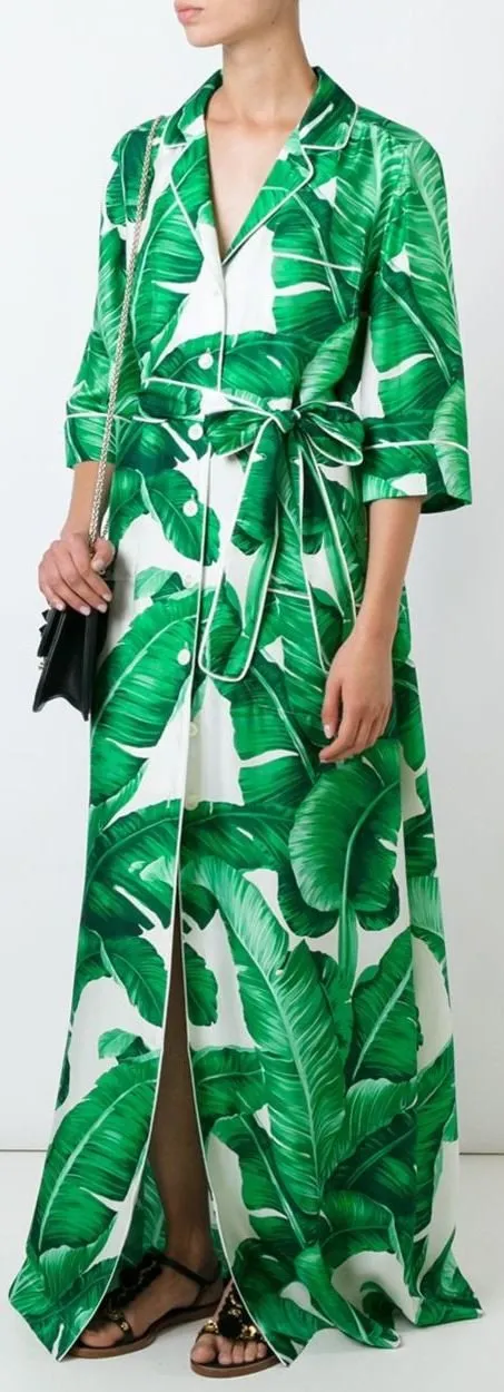 Banana Leaf Print Long Robe Dress