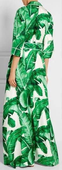 Banana Leaf Print Long Robe Dress