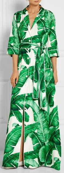 Banana Leaf Print Long Robe Dress