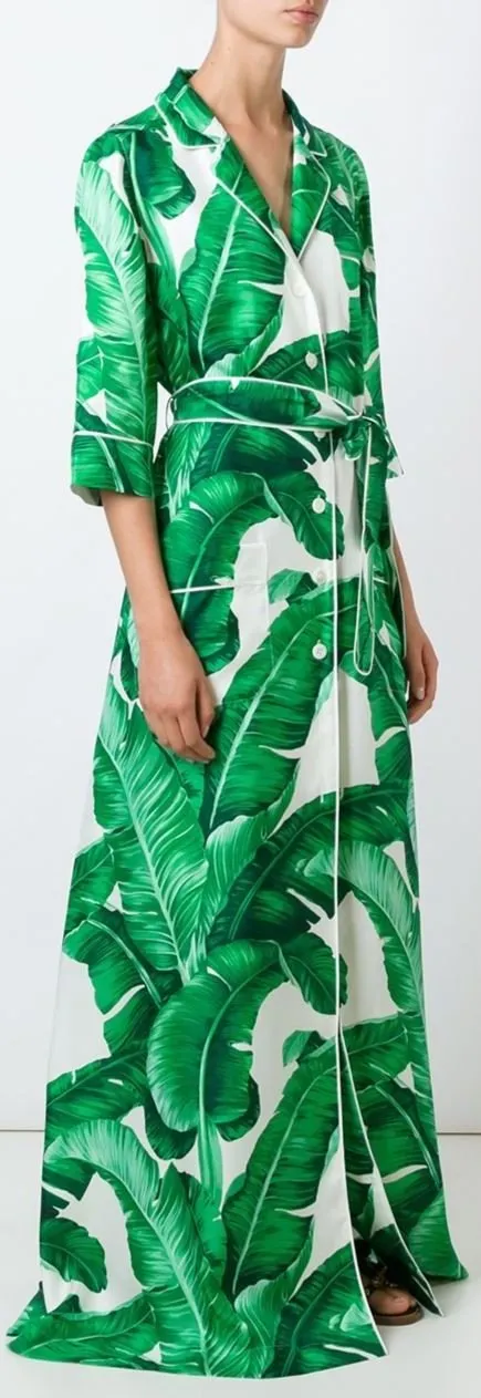 Banana Leaf Print Long Robe Dress