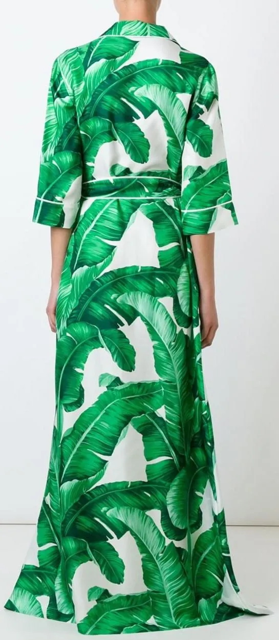 Banana Leaf Print Long Robe Dress