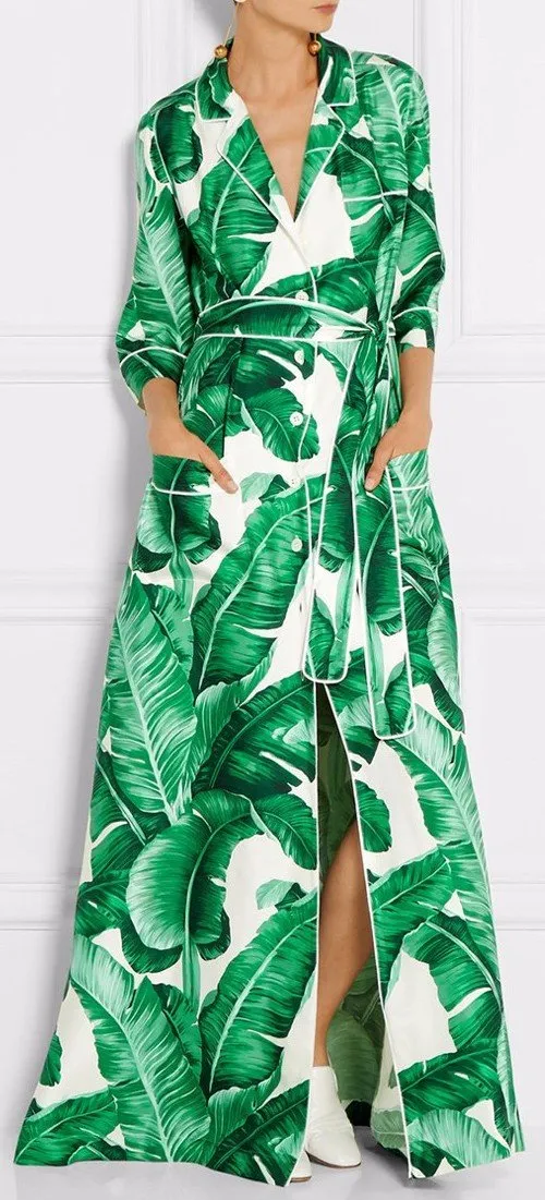 Banana Leaf Print Long Robe Dress