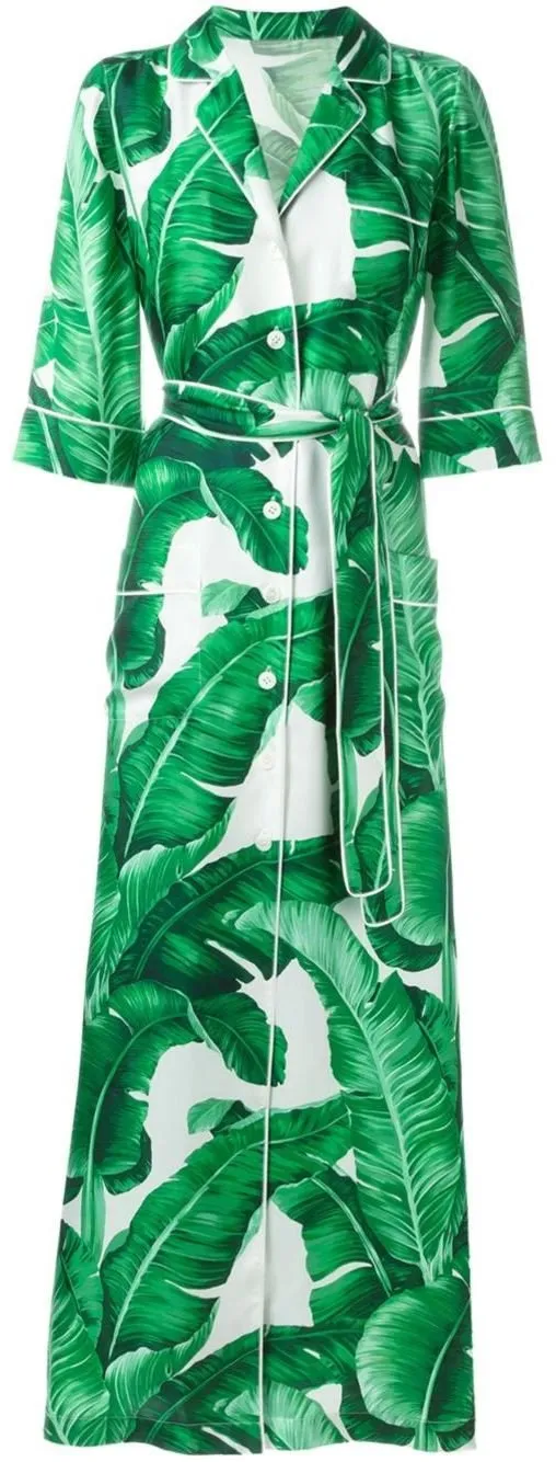 Banana Leaf Print Long Robe Dress