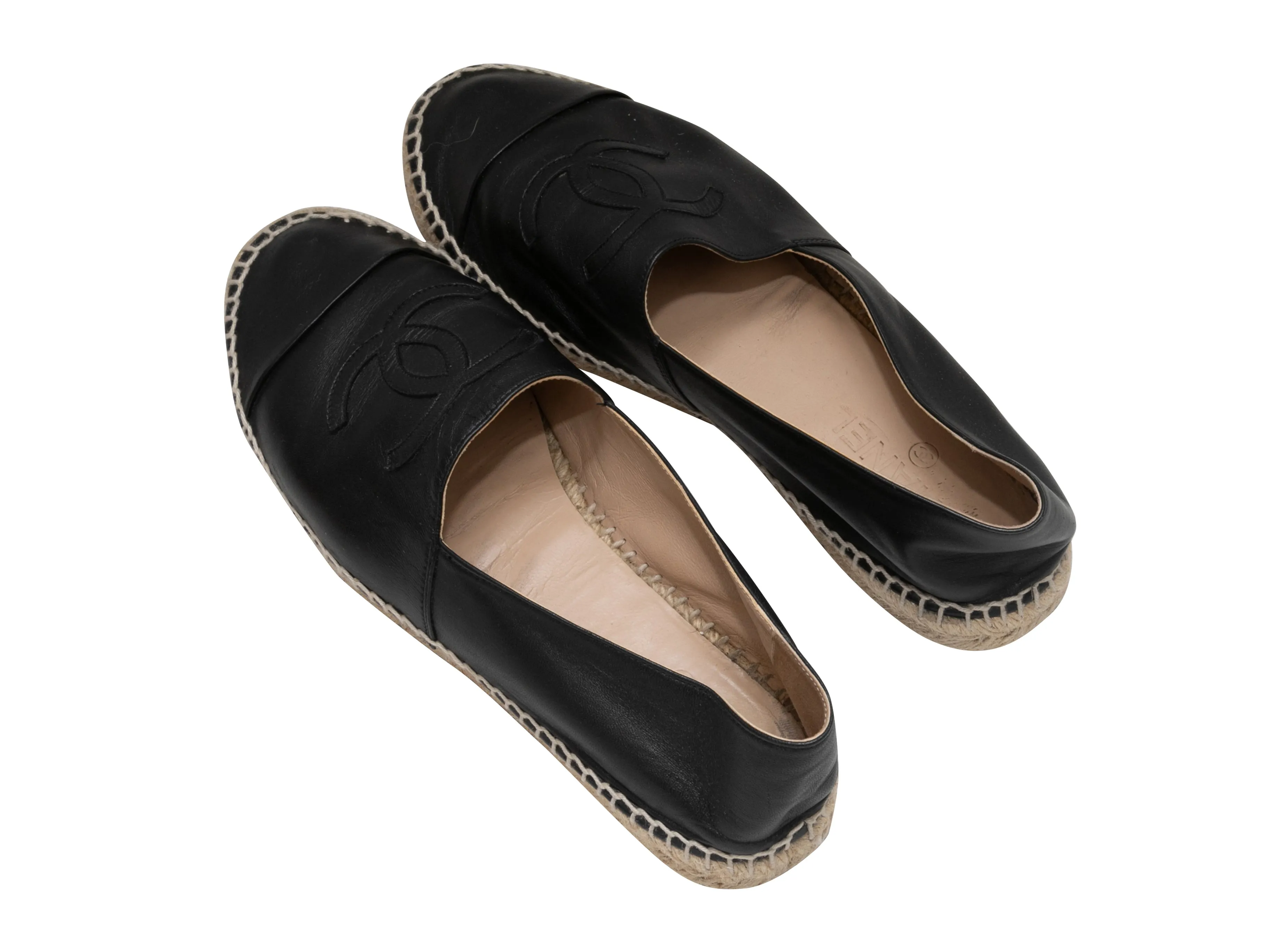 Black Chanel Leather CC Espadrille Flats Size 40