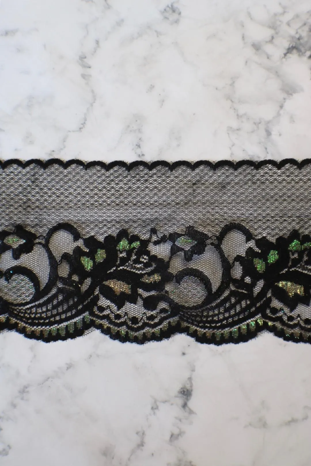 Black Shimmer 4" Wide Embroidered Tulle Lace Trim