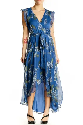 Blue Floral Wrap Maxi Dress