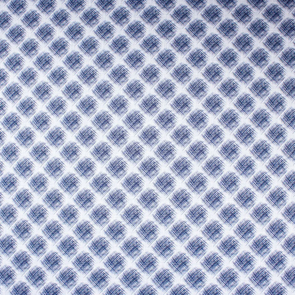 Blue 'Scribble' Linen & Cotton Blend Shirting