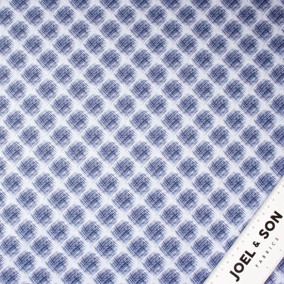 Blue 'Scribble' Linen & Cotton Blend Shirting