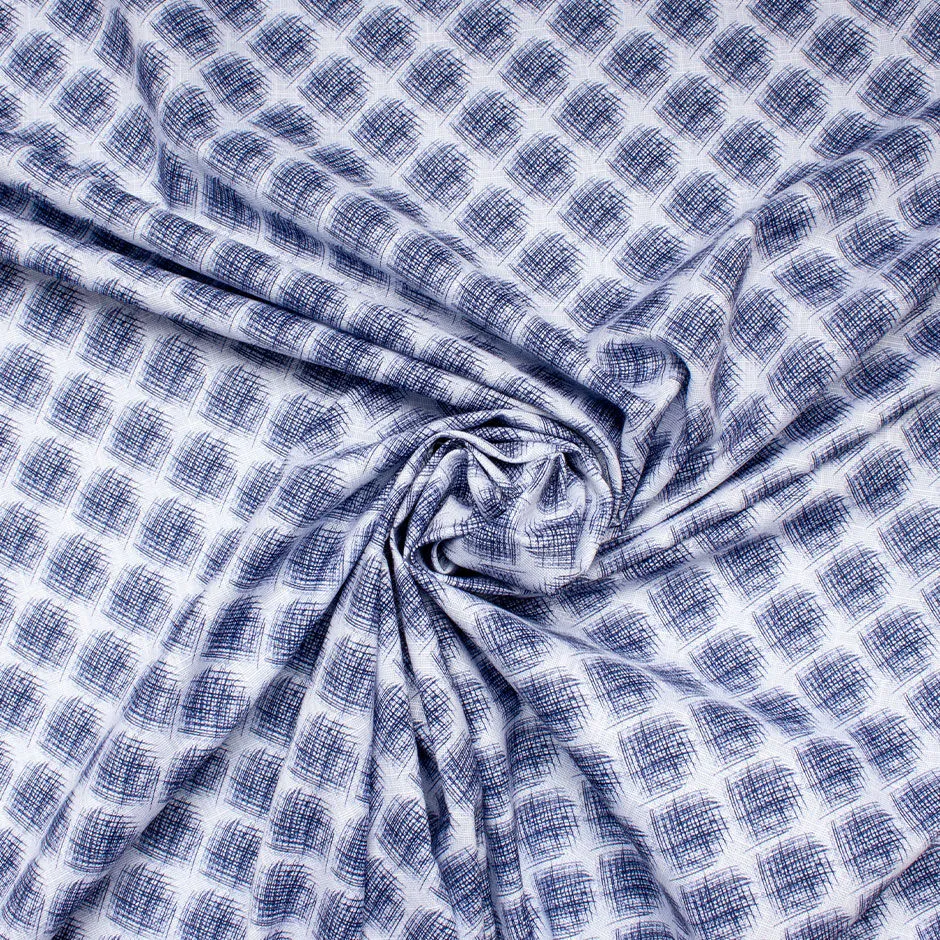 Blue 'Scribble' Linen & Cotton Blend Shirting