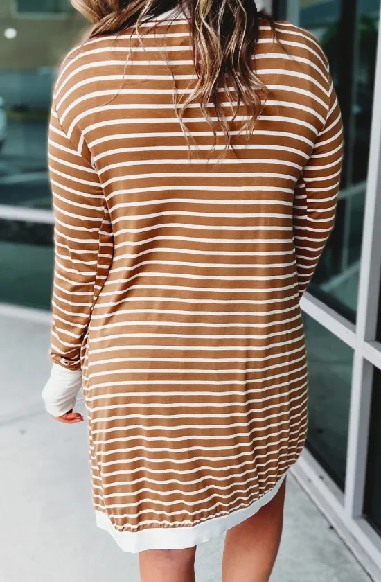 Brown Striped Lightweight Cardigan