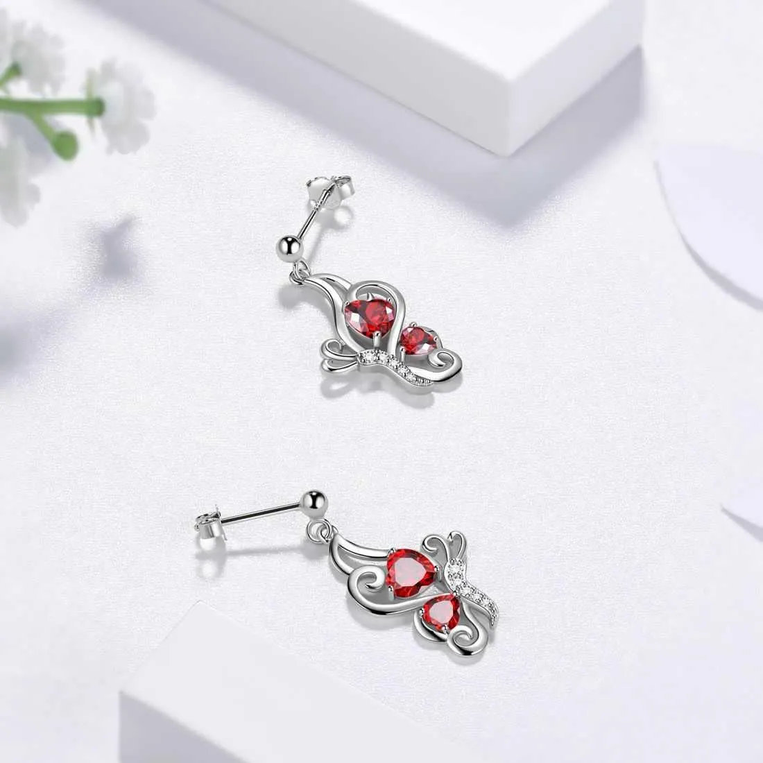 Butterfly Birthstone January Garnet Earrings Women Girls Jewelry Birthday Gift Sterling Silver