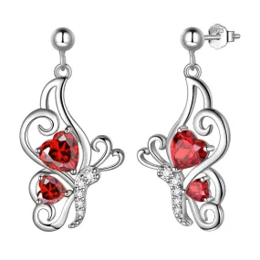 Butterfly Birthstone January Garnet Earrings Women Girls Jewelry Birthday Gift Sterling Silver