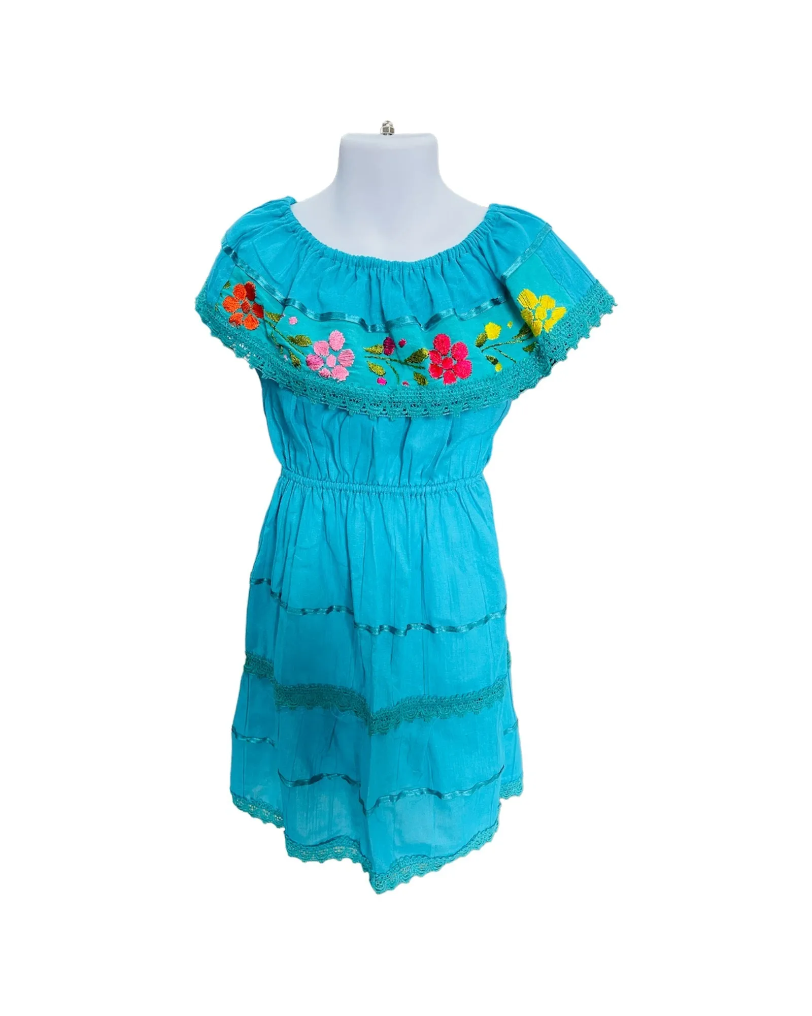 Campesina Dress for Girls Teal