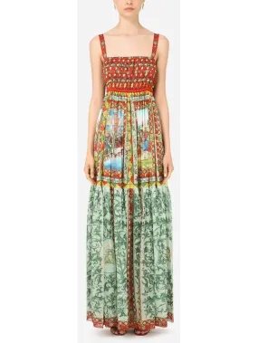 Carretto Print Chiffon Maxi Dress in Multicolor