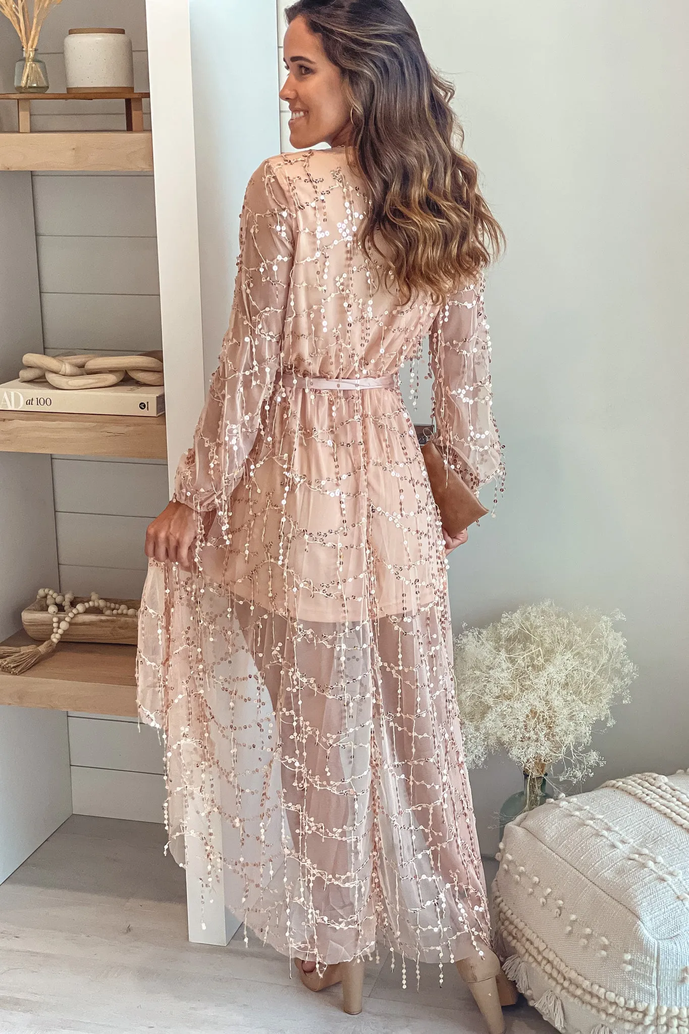 Champagne Sequin Fringe High Low Dress