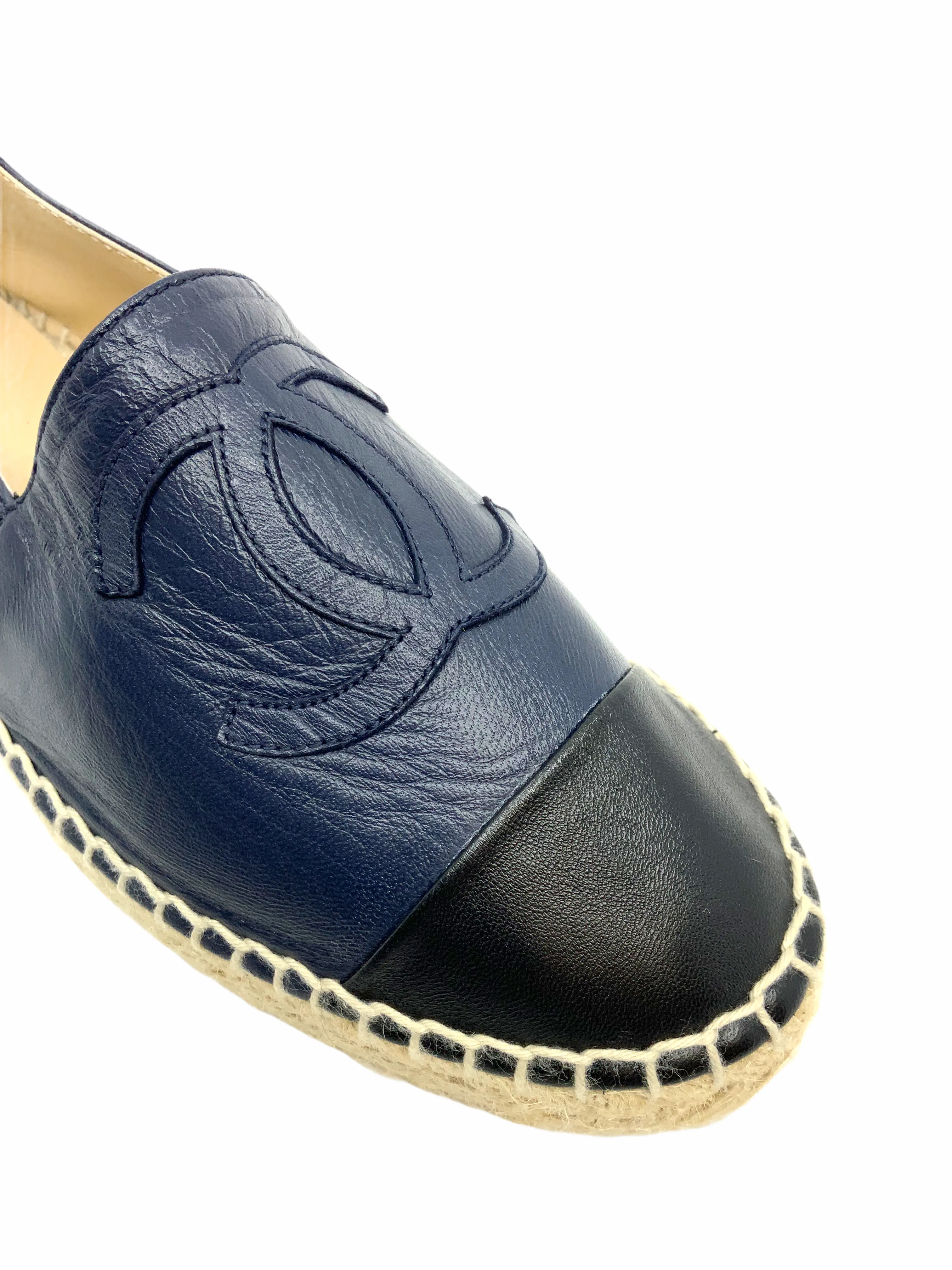 Chanel Lambskin Leather CC Espadrille Flats Size 6