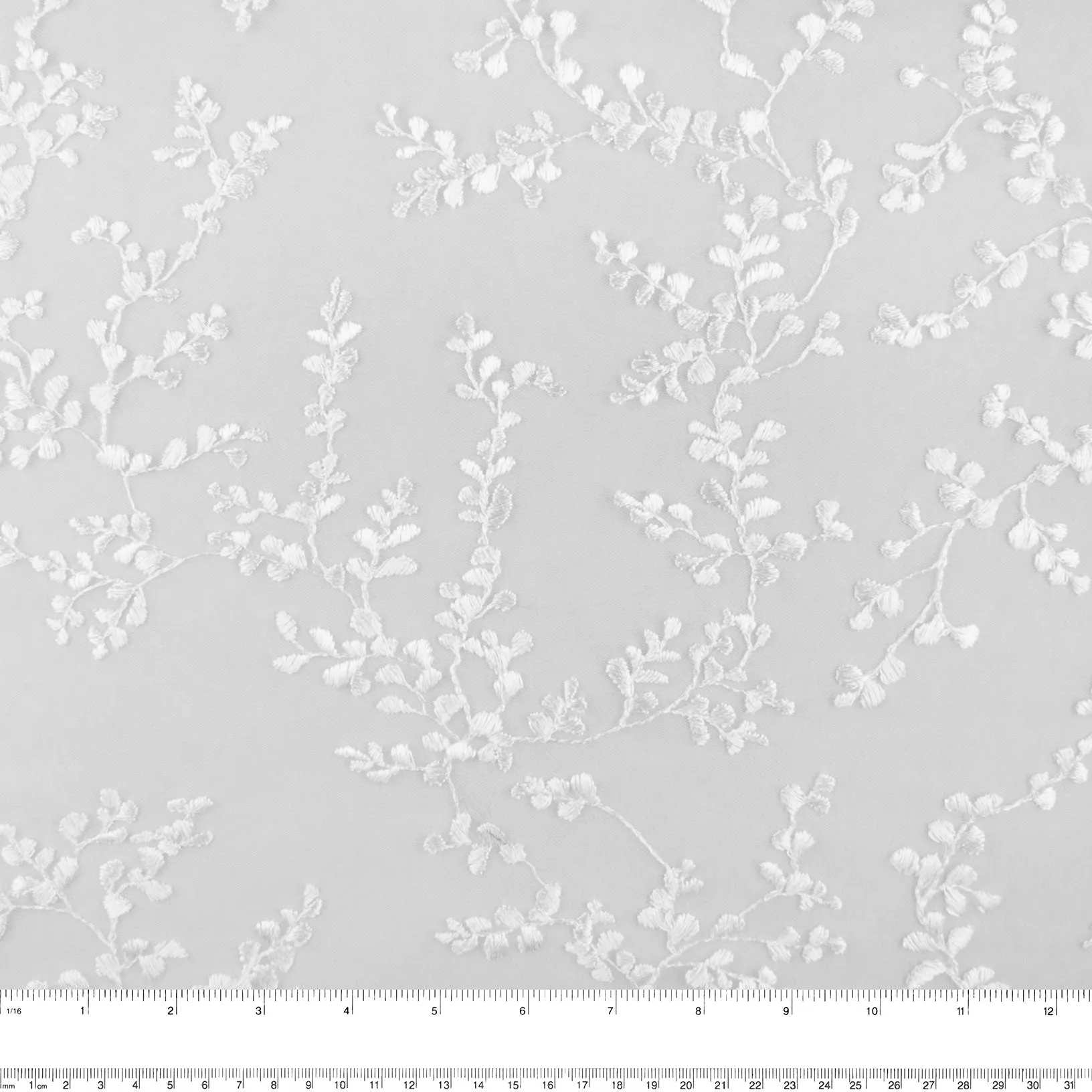 CHERIE Embroidered Mesh - Leaf - White