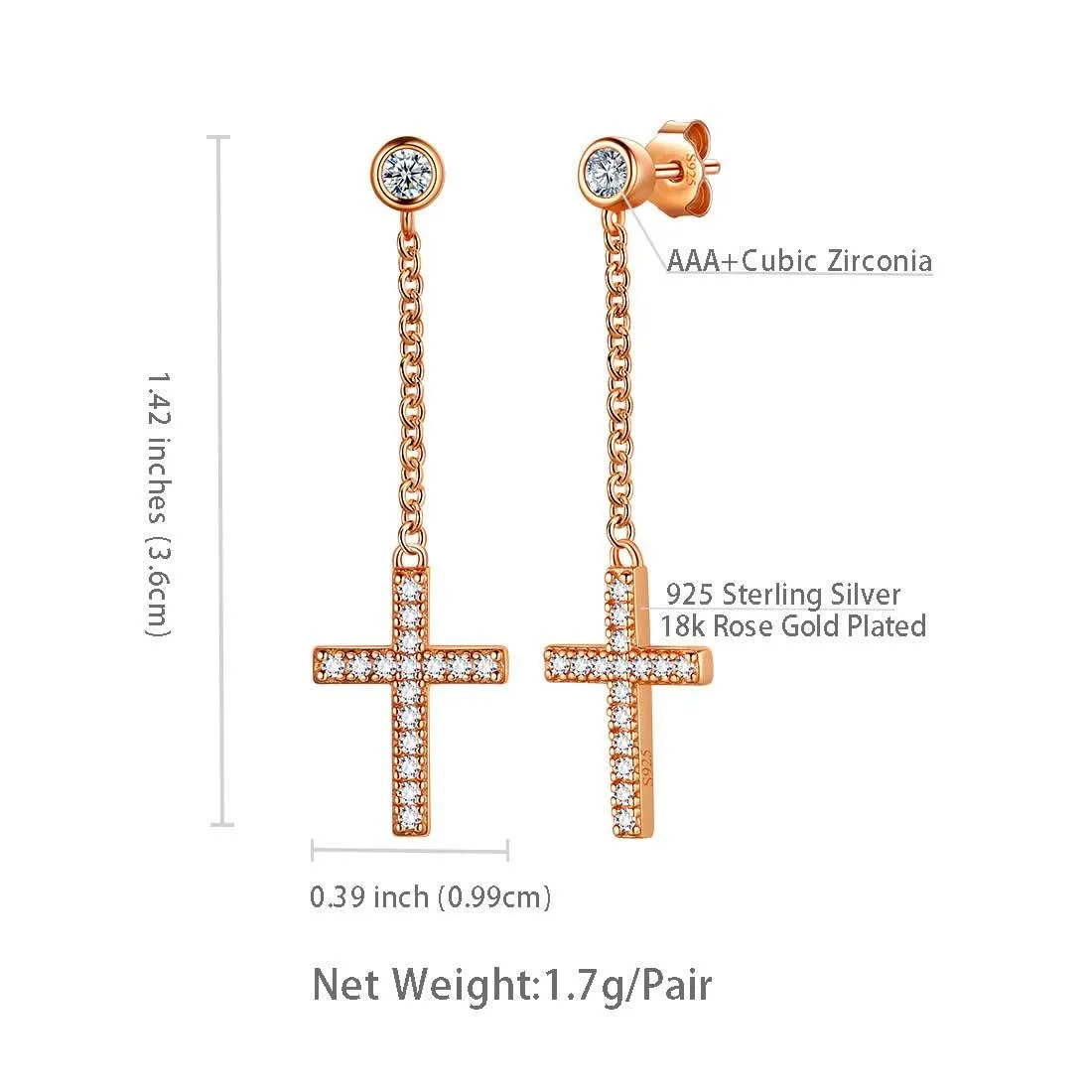 Classic Small Cross Dangle Earrings Women Mens Jewelry Sterling Silver