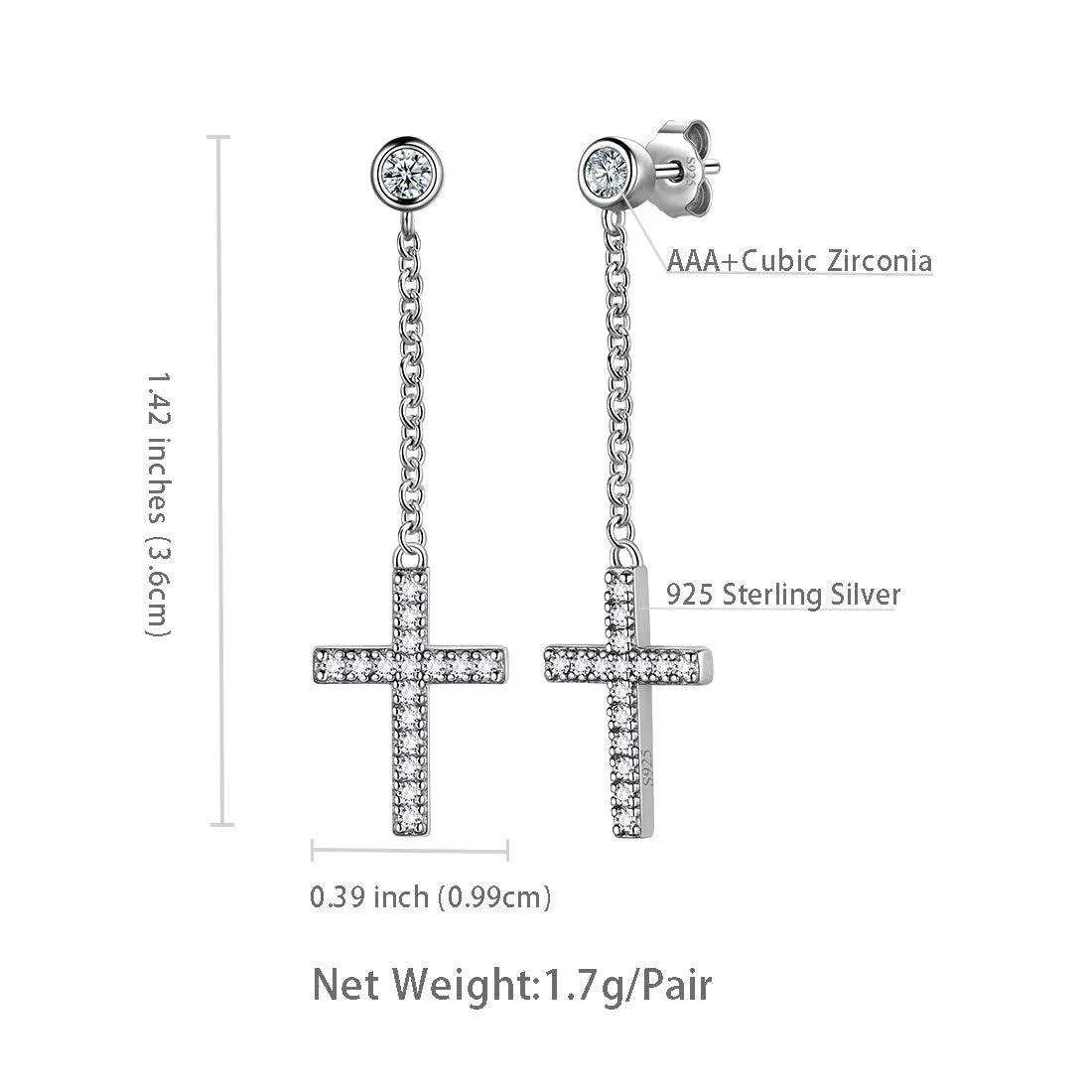 Classic Small Cross Dangle Earrings Women Mens Jewelry Sterling Silver