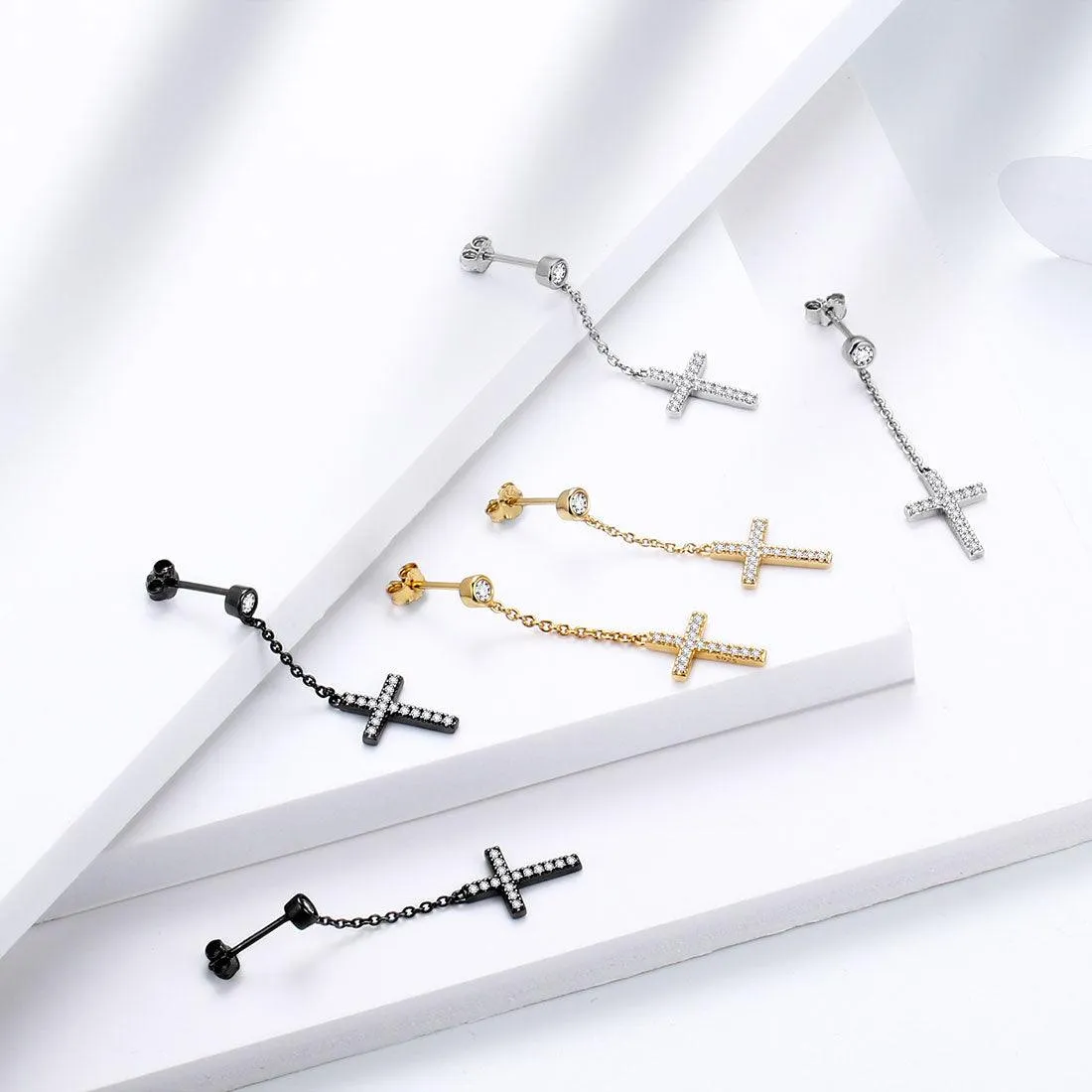 Classic Small Cross Dangle Earrings Women Mens Jewelry Sterling Silver