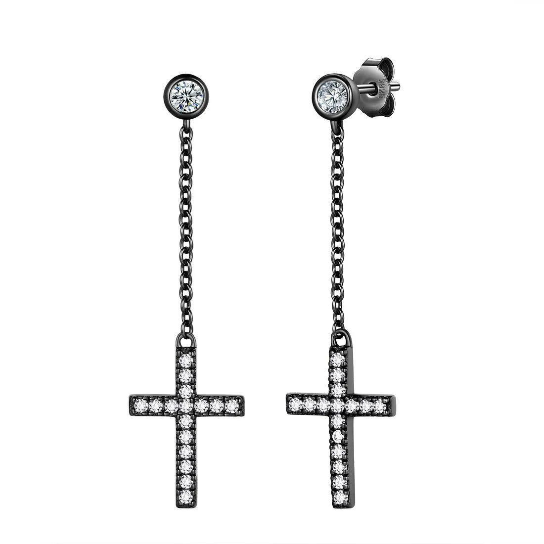 Classic Small Cross Dangle Earrings Women Mens Jewelry Sterling Silver