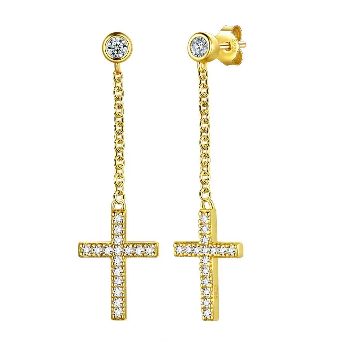 Classic Small Cross Dangle Earrings Women Mens Jewelry Sterling Silver