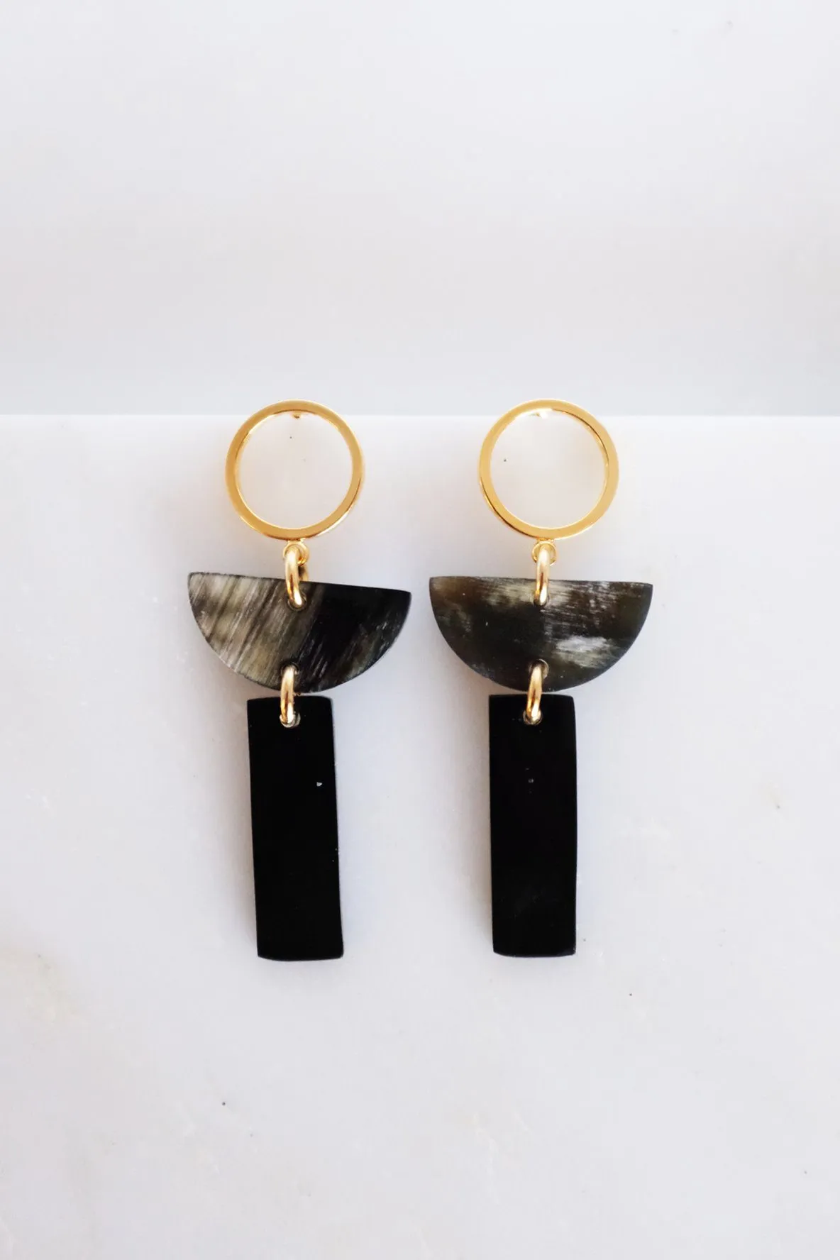 Con Dao II Geo Buffalo Horn Post Dangle Earrings