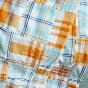 Cotton Patchwork Madras - Orange / Blue