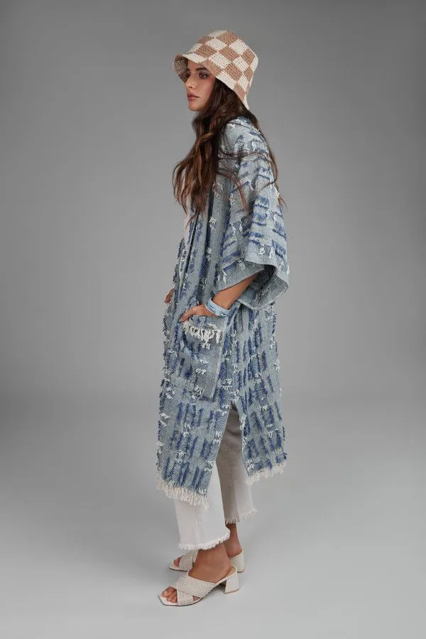 Denim Fringe Long Jacket