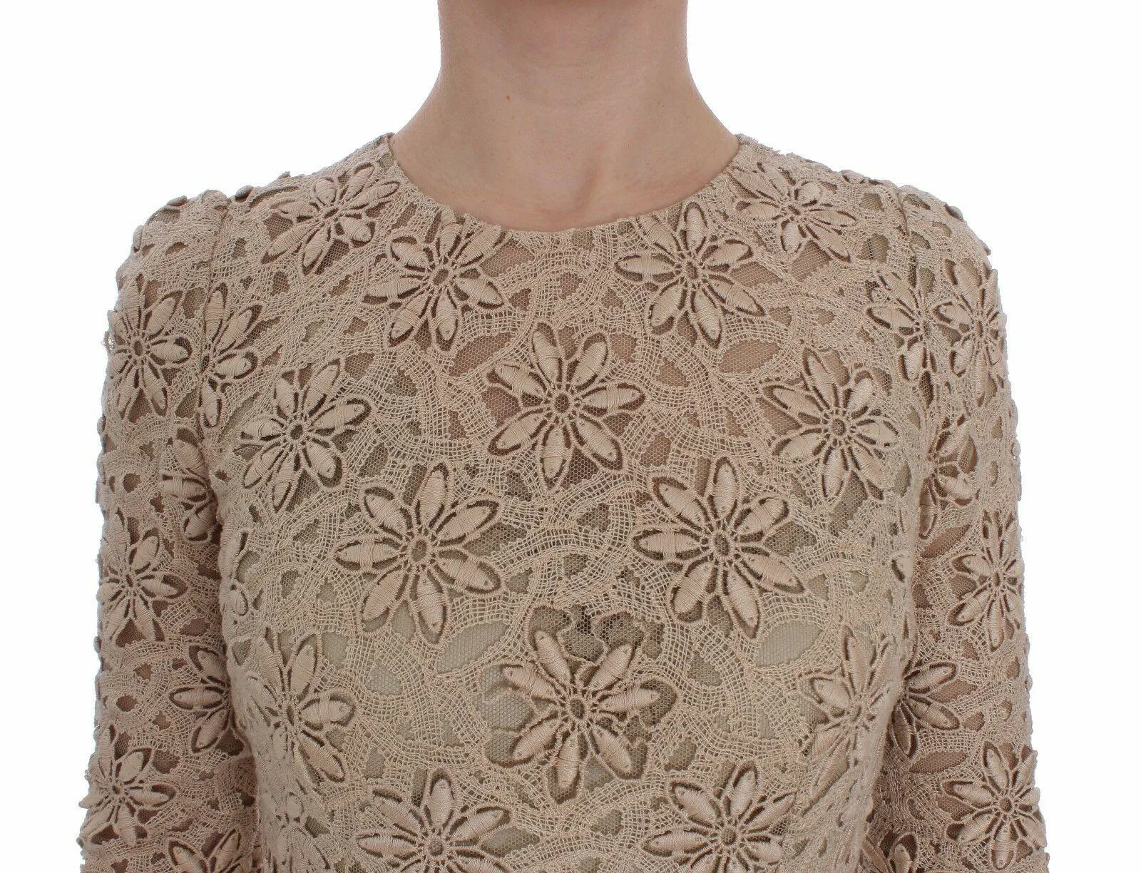 Dolce & Gabbana Beige Floral Lace Sheath Maxi Dress