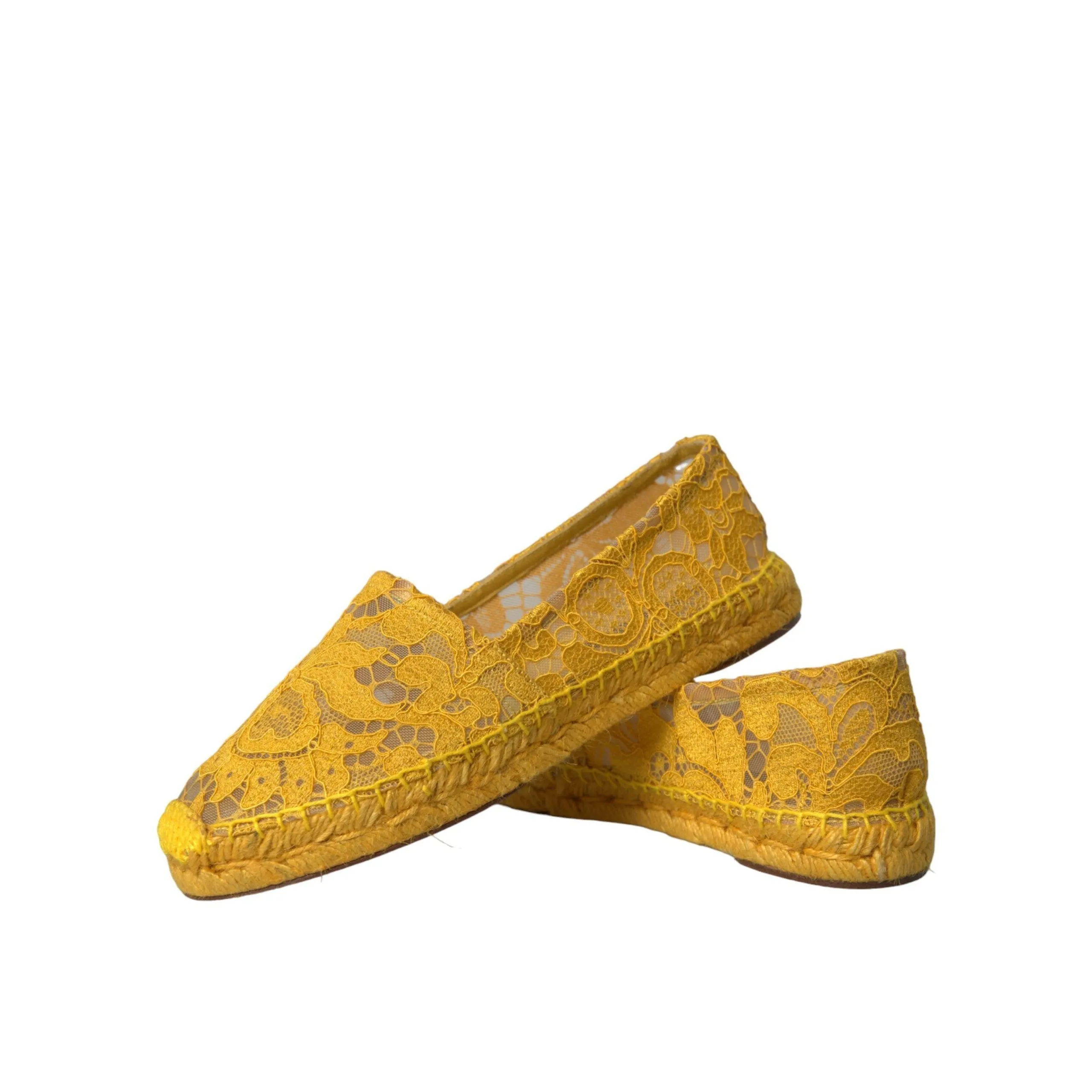 Dolce & Gabbana Yellow Taormina Lace Espadrille Loafers Flats Shoes