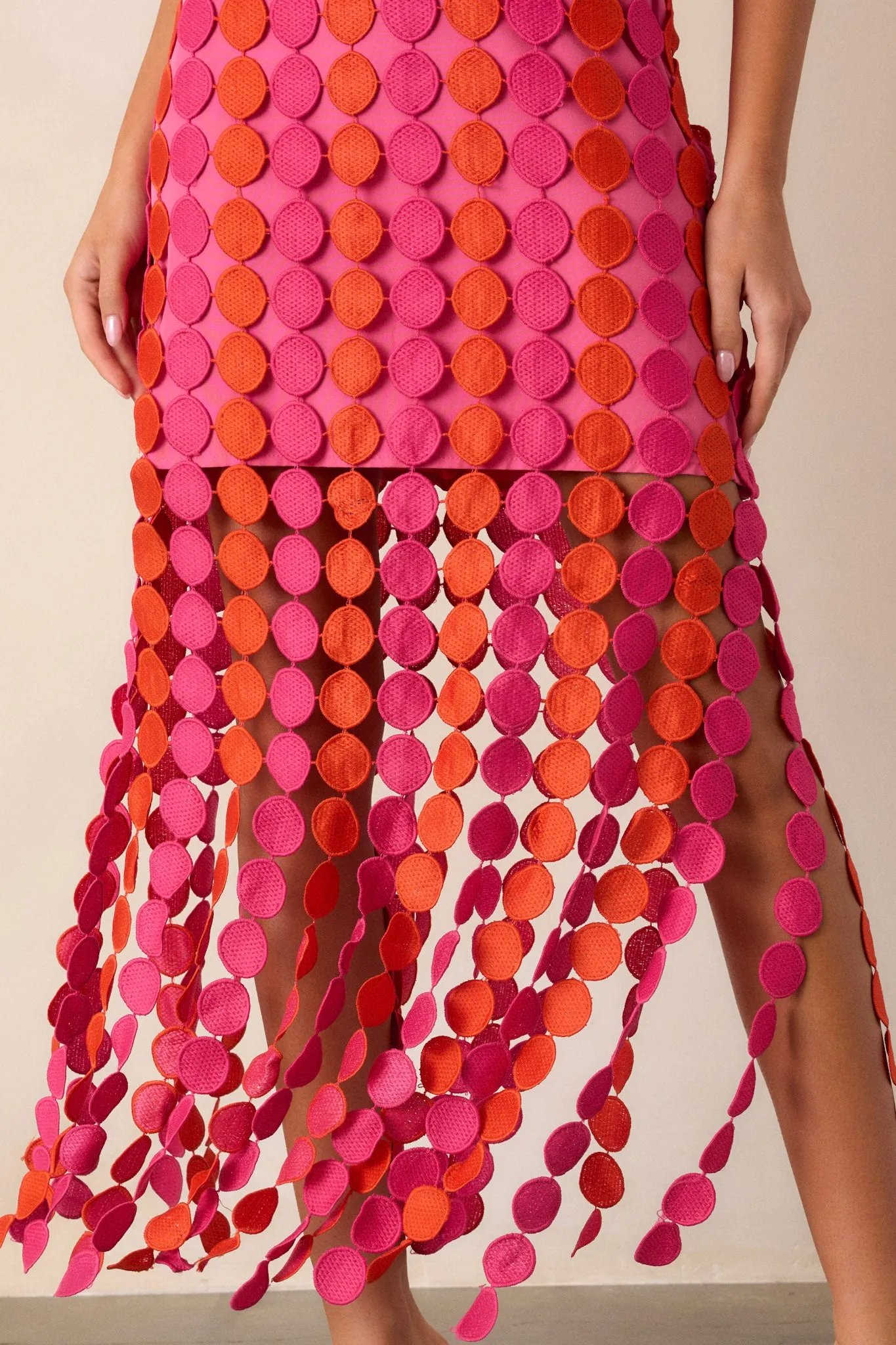 Dream Avenue Hot Pink Fringe Halter Top Midi Dress