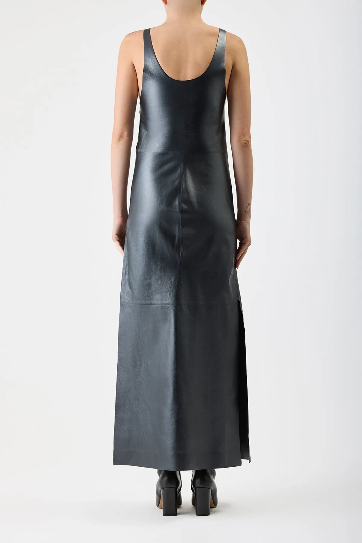 Ellson Maxi Dress in Black Metallic Nappa Leather