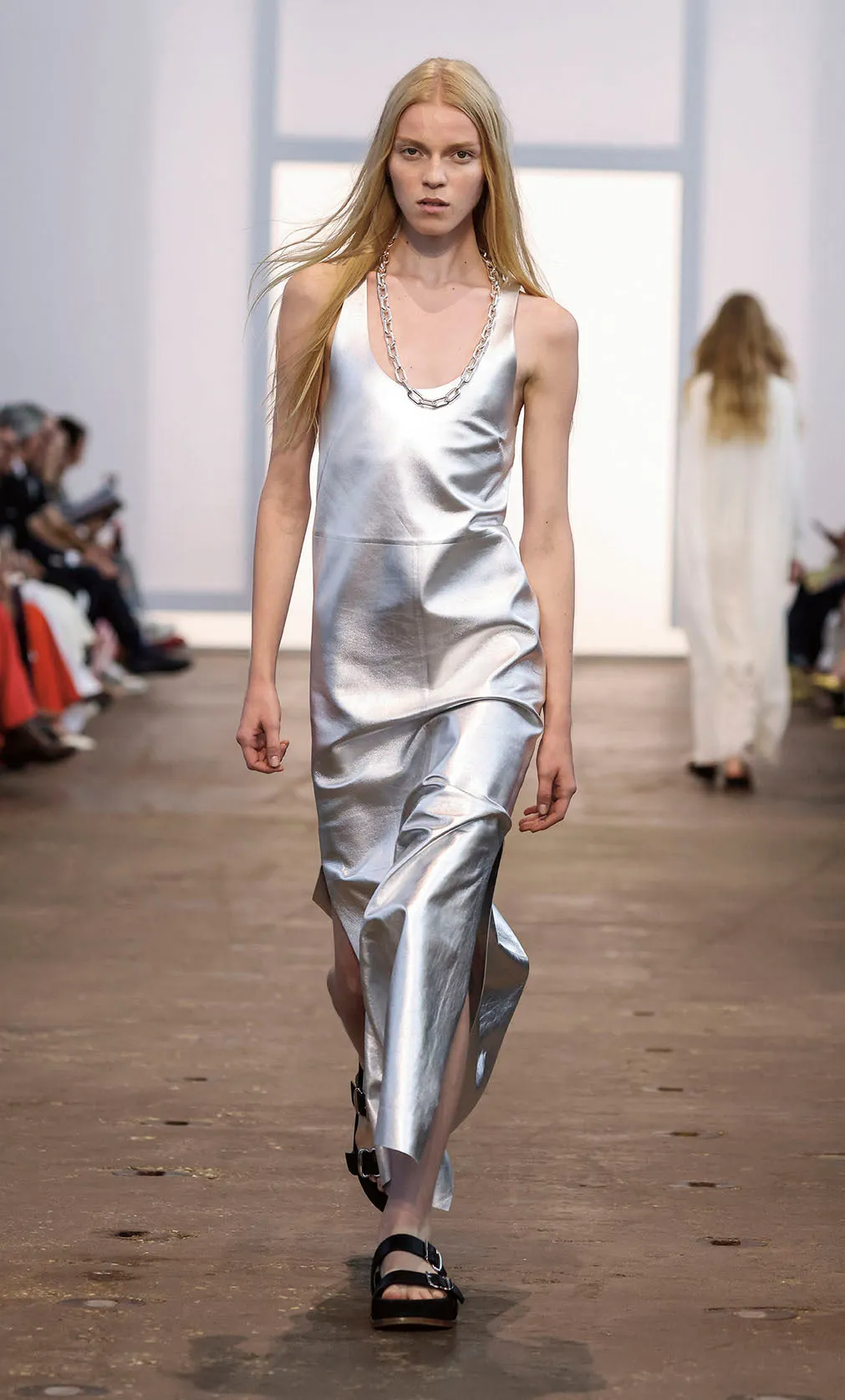 Ellson Maxi Dress in Silver Metallic Nappa Leather