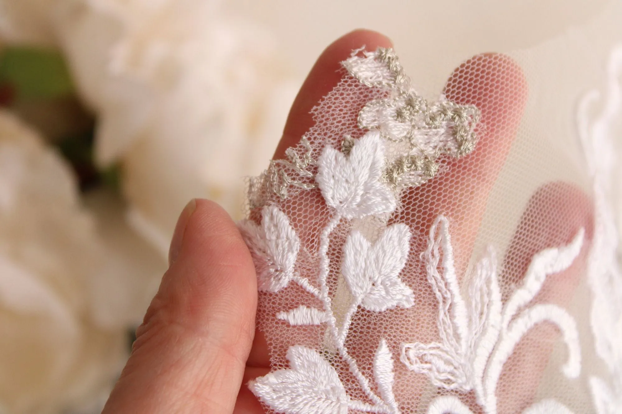 Embroidered Appliques, Embroidered Fabric Ends with Flower Appliques