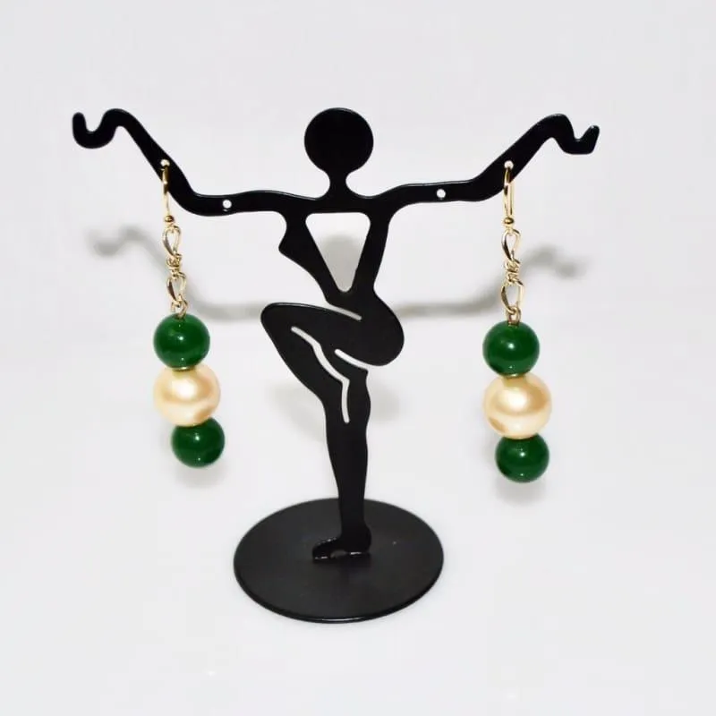 Emerald Green With Yellow Shell Dangle Earrings