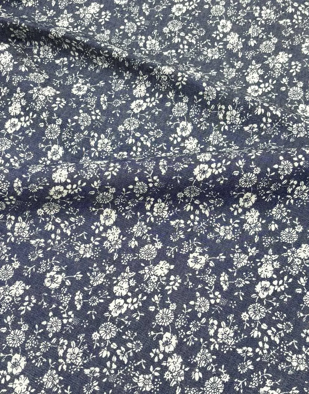 Emily Floral Printed Denim Chambray Fabric