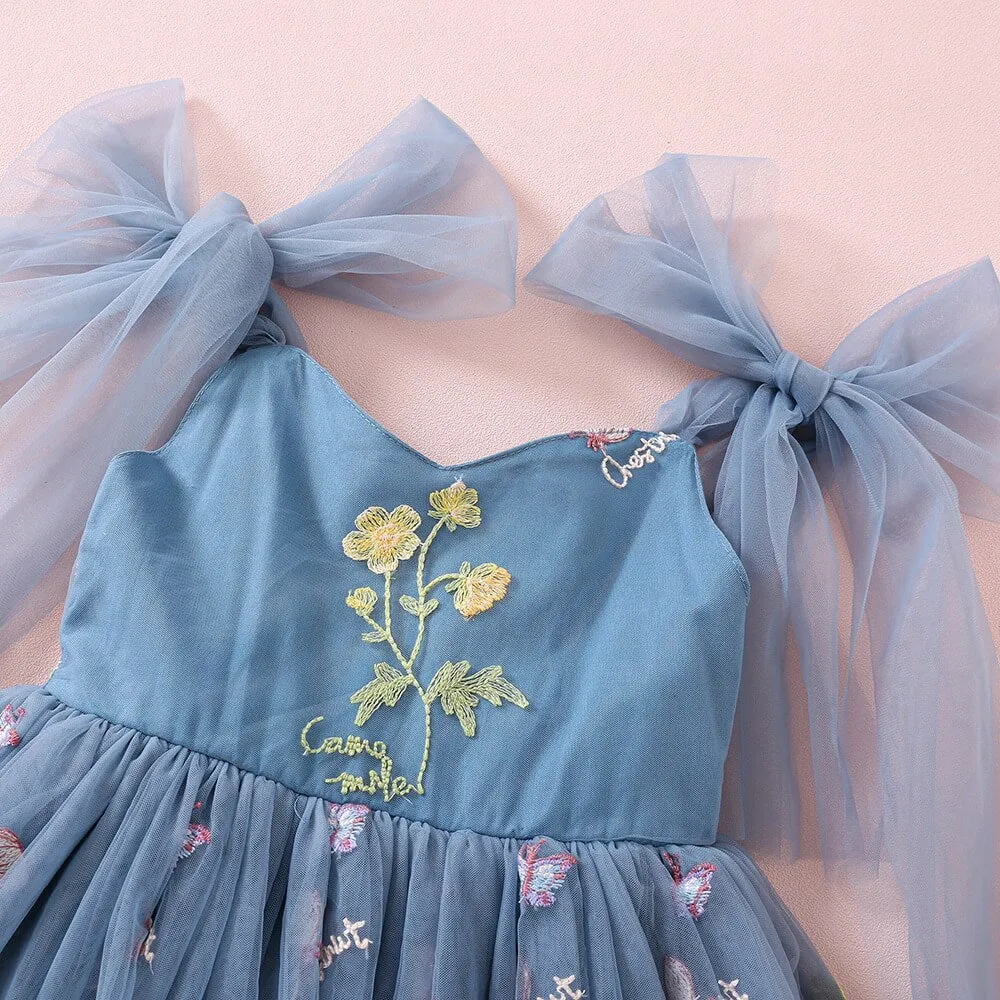 Enchanted Angel Dress - Embroidered Dusty Blue