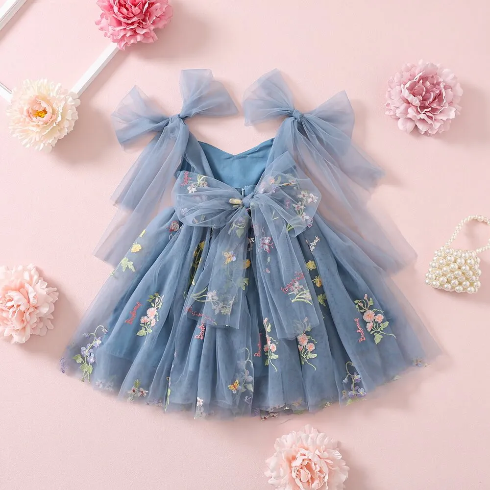 Enchanted Angel Dress - Embroidered Dusty Blue