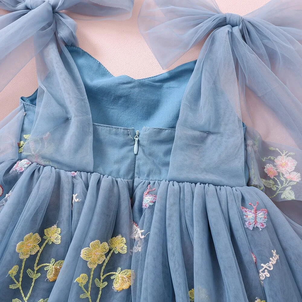 Enchanted Angel Dress - Embroidered Dusty Blue